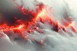 Abstract fluid artwork with a fiery blend of red and white, evoking a sense of molten lava flowing amidst clouds.