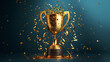 © Igor Link - Gold trophy. Background with colorful serpentine and confetti. Success concept.