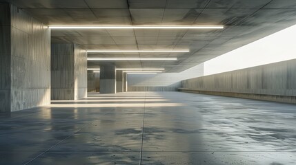 Canvas Print - This is a rendering of abstract modern architecture with an empty concrete floor and a background for a car presentation.