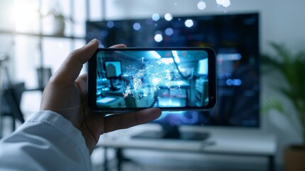 Aufkleber - Concept of telemedicine, using a VR medical interface with an online medical doctor communicating with the patient via hand-held smartphone.