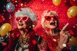 Cheerful old ladies partying	