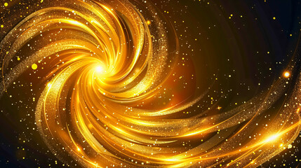 Wall Mural - Golden Glitter Spiral, Abstract Light and Magic Swirl Background, Festive or Luxury Concept