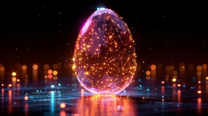 Poster - Abstract Easter Egg with number 2021 Year. Greeting card design. Low poly style. Abstract geometry background and wireframe light structure. Modern 3D graphic concept. Isolated modern illustration.