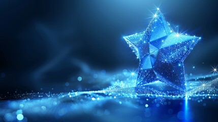 Fototapete - Happy 2021 New Year greeting card with blue star. Low poly style design. Abstract geometric background. Wireframe light structure. Modern 3D graphic concept. Isolated modern illustration.