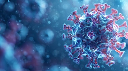 Aufkleber - COVID-19 Virus in abstract polygonal style. Microorganism, a kind of pathogenic microflora modern on blue background