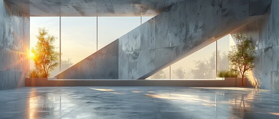 Leinwandbilder - Rendering of modern architecture with concrete walls and floors.