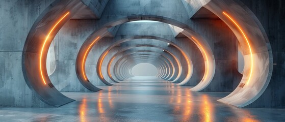 Fototapete - Render of abstract futuristic architecture on an empty concrete floor.