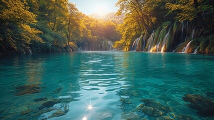 Poster - A spectacular view of turquoise water and sunny beams 