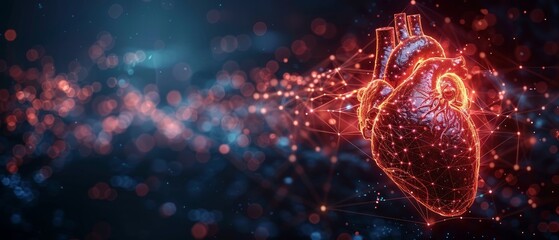 Aufkleber - Heart healthcare concept. Low poly style. Geometric background. Wireframe connection structure. Modern 3D graphic. .