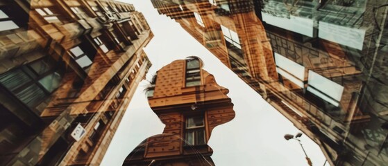 Fototapete - A double exposure of a businessman shows modern technology as a concept.