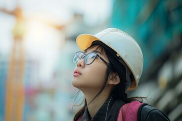 Sticker - Asian woman worker. Business plumber. Generate Ai