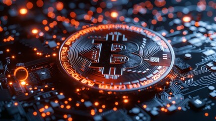 Leinwandbilder - The blockchain crypto currency is encrypted digitally, the digital money is exchanged, and there are global network connections in the background. 3D rendering of the blockchain crypto currency.