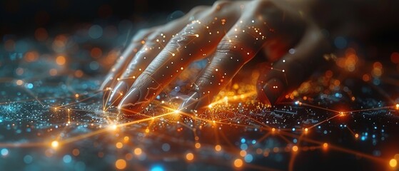 Fototapete - The concept of big data. A digital neural network. Business woman touching the introduction of artificial intelligence. The future of cyberspace. Science and innovation.