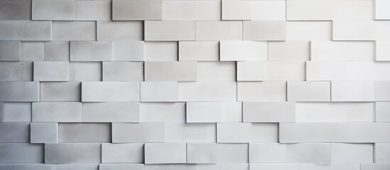 Poster - A white wall adorned with a repetitive pattern of grey rectangles in a symmetric and parallel layout. The rectangles give a subtle texture to the beige building material