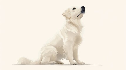 Wall Mural - White Dog sitting on white background