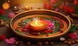  Tamil New Year  background with beautiful Diya and flowers
