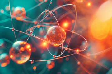 Poster - Atomic future structure. Blue sphere determines properties and behavior elements. Generate AI