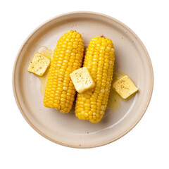 Wall Mural - Plate of Corn on the Cobb Isolated on a Transparent Background 