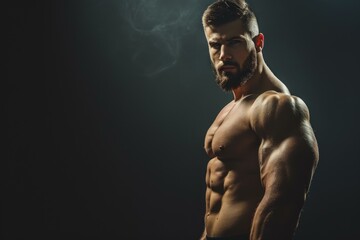 Poster - Muscular man. Muscle model chest. Generate Ai