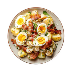 Wall Mural - Warm German Potato Salad with Egg and Bacon Isolated on a Transparent Background 