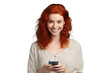 © luismolinero - Young pretty Redhead girl  using mobile phone on isolated chroma key background