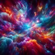 A psychedelic explosion of colors in a cosmic nebula, swirling and dancing in the vastness of space.