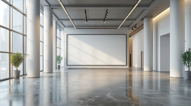modern office lobby interior white blank mockup image of blank board white poster in big empty hall 