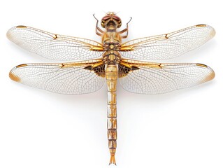 Wall Mural - Beautiful Dragonfly Isolated on White Background - Macro Shot of a Bright Insect's Beauty