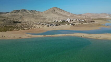 Wall Mural - The drone aerial footage of Sotavento beach, Costa Calma, Fuerteventura Island, Spain. Sotavento is regarded by many as the best beach on Fuerteventura.