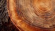 Macro shot of a tree ring pattern signifying the growth years and detailed texture