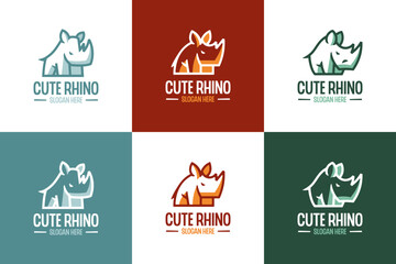 Wall Mural - collection of cute rhino logo , children ,charming , vector design template.