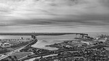 Fototapeta Morze - loire estuary river from aerial view in atlantic ocean between saint nazaire and la baule