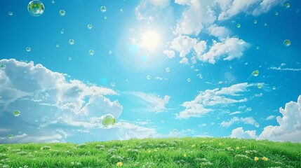 Grassy Field With Floating Bubbles