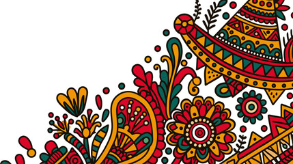 Wall Mural - Mexican background festive backdrop for festival Cinco de mayo. Mexico poster. Vibrant mexican folk art inspired border with traditional patterns and motifs