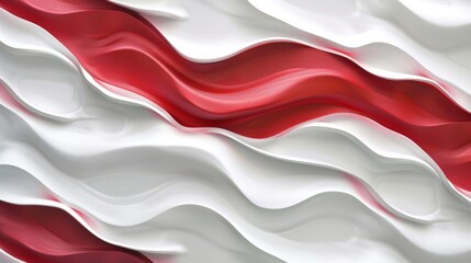 Wall Mural - Elegant silky texture with soft waves in red and white. Close-up of red and white wavy elegance for backgrounds. Soft movement in an abstract red and white wave design.