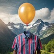 Airhead, empty, forgetful concept. Dementia, memory loss, brain injury, mental health idea. A shirt with a balloon where the head should be, shirt with the balloon floating up from it