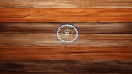 Wall Mural - A seamless wooden pattern with the Ashoka Chakra in the center representing India's strength