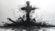Charcoal sketch of bold black cross in abstract expressionism style. Concept of faith, Christianity, religious, Easter celebration, ash Wednesday, resurrection, cremation, funeral, liturgy. Art