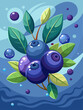 A refreshing glass of huckleberry fruit water is placed on a light blue background.