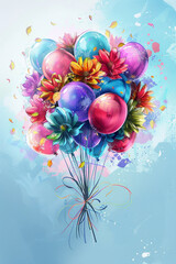 Canvas Print - Realistic illustration, a bouquet of flowers in the shape of balloons