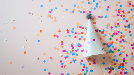 Canvas Print - A party hat with confetti, minimalism. left copy space.