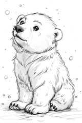 Wall Mural - A drawing of a polar bear sitting on the ground