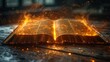 © Photo Designer 4k - A glowing open Bible on an old wooden table, symbolizing the illuminated word of God and spiritual wisdom