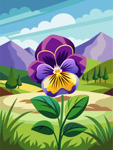 Delightful Pansy Flowers Bloom Amidst A Picturesque Landscape.