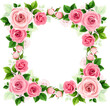 Floral frame with pink rose flowers. Vector roses card design