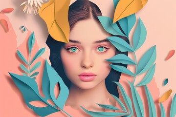 Wall Mural - portrait of a young woman in paper style