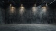 © Hailie - Spacious interior with industrial concrete walls lit by ceiling fixtures creating dramatic shadows