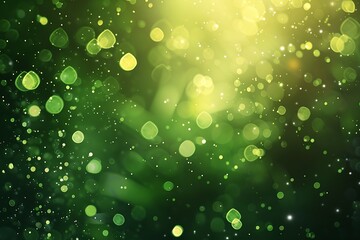 Wall Mural - Green tech particle bokeh background.