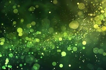 Wall Mural - Green tech particle bokeh background.