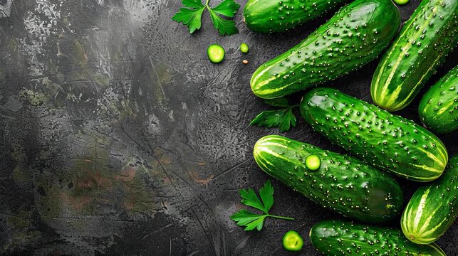 Fresh organic cucumbers texture background ideal for food blogs and healthy living sites